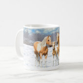 Palomino Pinto Paint Quarter Pferde im Schnee Kaffeetasse (Vorderseite Links)