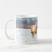 Palomino Pinto Paint Quarter Pferde im Schnee Kaffeetasse (Links)
