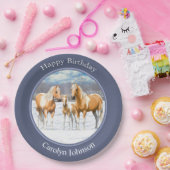 Palomino Pinto Paint Quarter Pferde im Schnee Pappteller (Party)