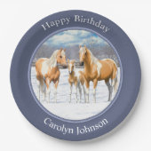 Palomino Pinto Paint Quarter Pferde im Schnee Pappteller (Vorderseite)