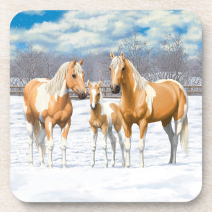 Palomino Pinto Paint Quarter Pferde im Schnee Untersetzer