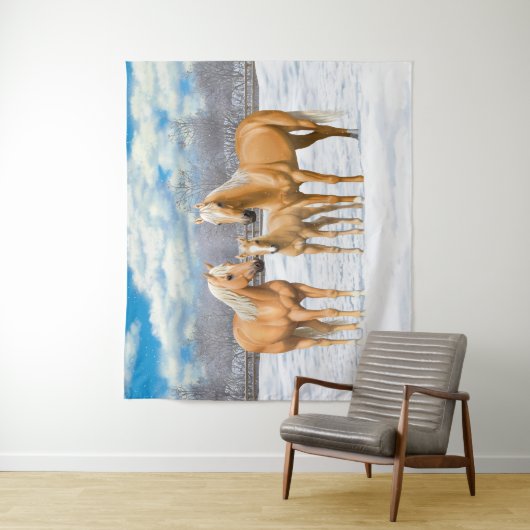 Palomino Quarter Pferde im Schnee Wandteppich (Beispiel)