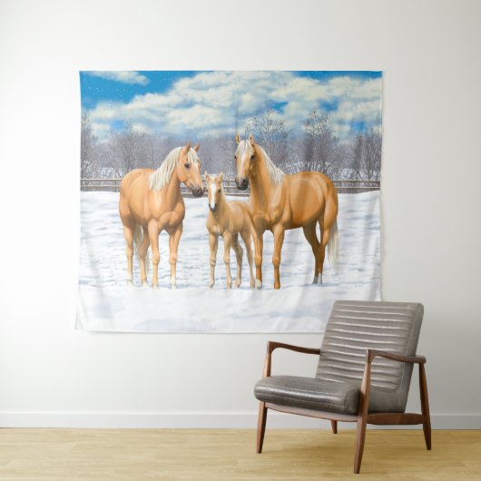 Palomino Quarter Pferde im Schnee Wandteppich (Beispiel (Horizontal))