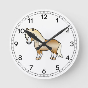 Palomino Shetland Pony Niedlicher Cartoon Illustra Runde Wanduhr