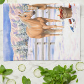 Palomino Viertel Pferde im Winter Schnee Geschirrtuch (Gefaltet)