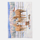 Palomino Viertel Pferde im Winter Schnee Geschirrtuch (Vertikal)