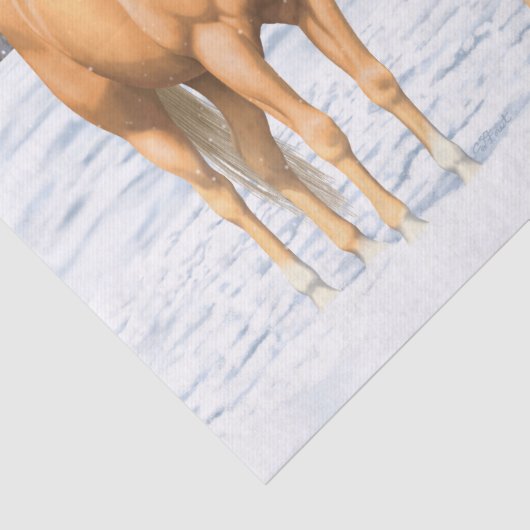 Palomino Viertel Pferde im Winter Schnee Seidenpapier (Detail)