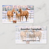 Palomino Viertel Pferde im Winter Schnee Visitenkarte (Vorne/Hinten)