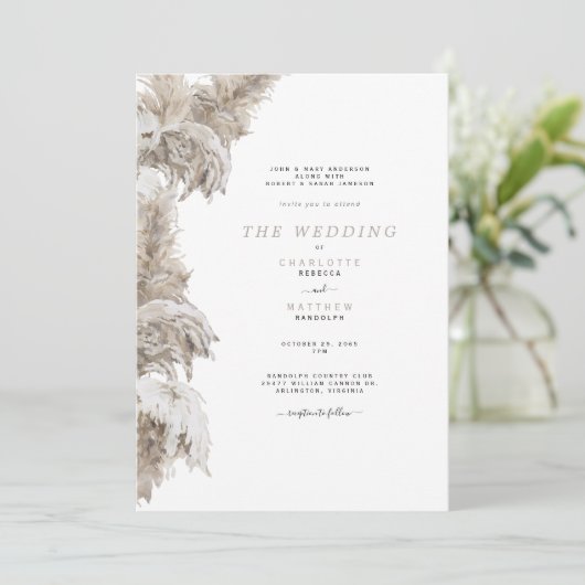 Pampas Beige beide Sets Eltern Hochzeit II Einladung (Stehend Vorderseite)