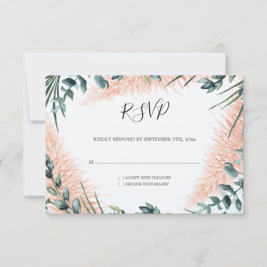 Pampas-Blätter Hochzeit von Foliage RSVP Karte (Vorderseite)