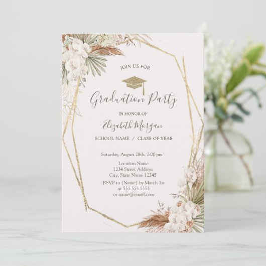 Pampas Blume, Grad Cap, Abschluss Einladung (Stehend Vorderseite)