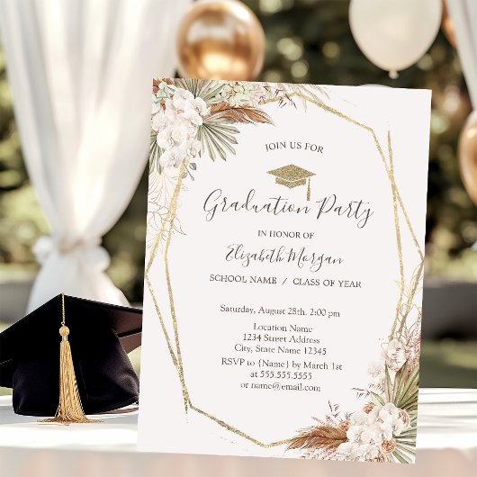 Pampas Blume, Grad Cap, Abschluss Einladung