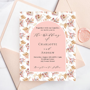 Pampas Blume Rose Gold Budget Hochzeitseinladung