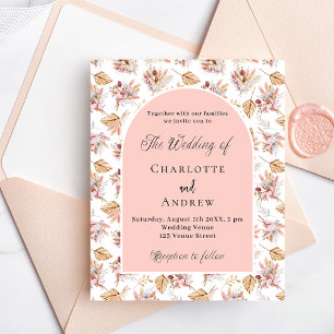 Pampas-Blumen rose-goldene Budget-Hochzeitseinladu