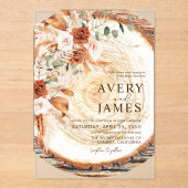 Pampas Boho Acrylic Wood Ring Wedding Invite  Acryleinladungen (Vorderseite)