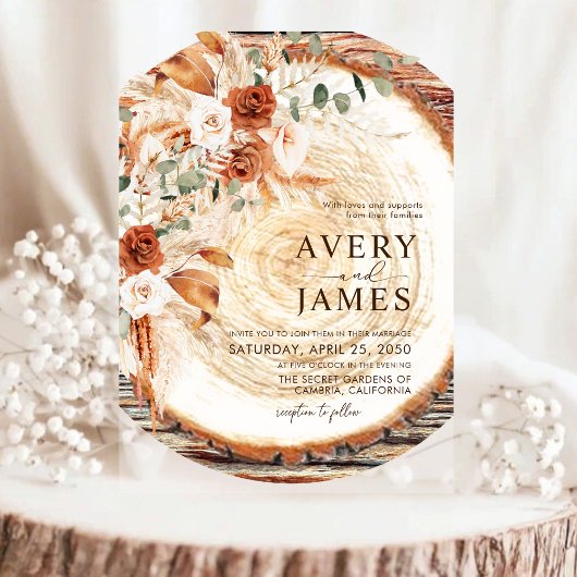 Pampas Boho Acrylic Wood Ring Wedding Invite  Acryleinladungen