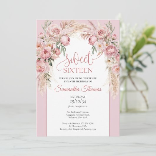 Pampas boho arch eucalyptus einladung (Stehend Vorderseite)