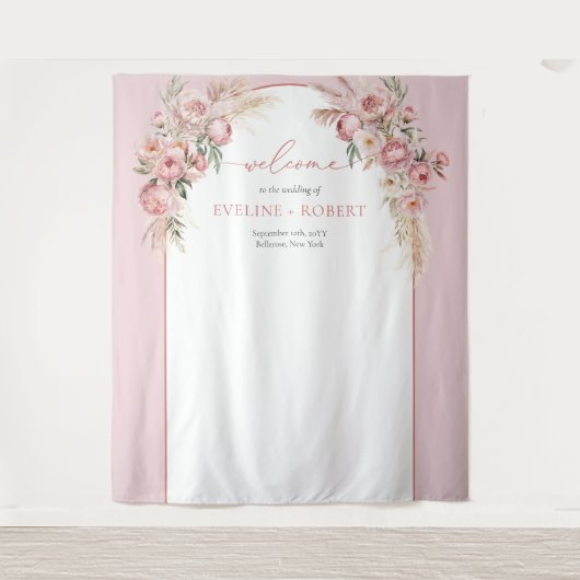 Pampas boho arch sage Hochzeit Wandteppich (Vorderseite)