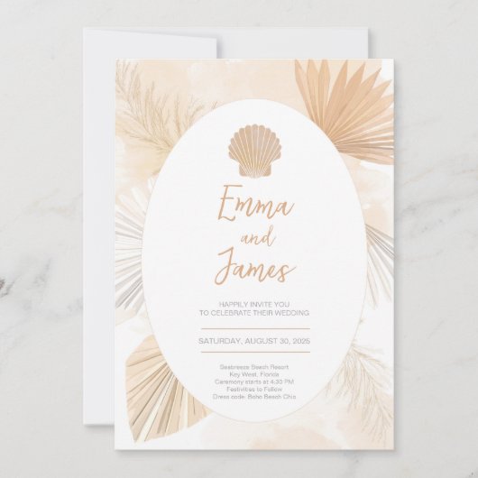 Pampas Boho Palm Ocean Wedding Einladung (Vorderseite)
