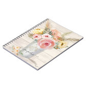 Pampas Boho Peony Floral rustikales Holz Wasserfar Notizblock (Linke Seite)