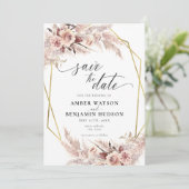 Pampas Boho Terracotta Gold Floral Save the Date Einladung (Stehend Vorderseite)