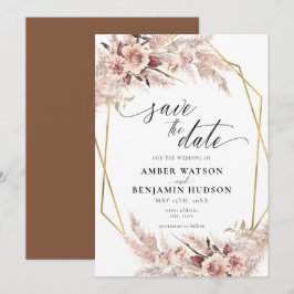 Pampas Boho Terracotta Gold Floral Save the Date Einladung