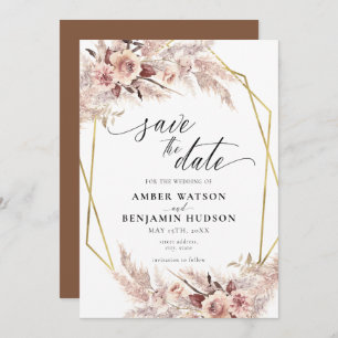 Pampas Boho Terracotta Gold Floral Save the Date Einladung