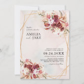 Pampas Burgundy Floral Geometric Wedding Einladung (Vorderseite)