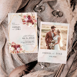 Pampas Burgundy Floral Geometric Wedding Einladung