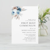 Pampas-Dusty-Blue-Erstkommunion Einladung (Stehend Vorderseite)