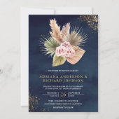 Pampas Dusty Pink Roses Navy Blue QR Code Hochzeit Einladung (Vorderseite)