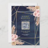 Pampas Dusty Pink Roses Navy Blue QR Code Hochzeit Einladung (Rückseite)