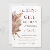 Pampas elegante mauve rosa Babydusche Einladung (Vorderseite)