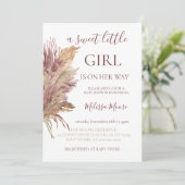 Pampas elegante mauve rosa Babydusche Einladung (Stehend Vorderseite)