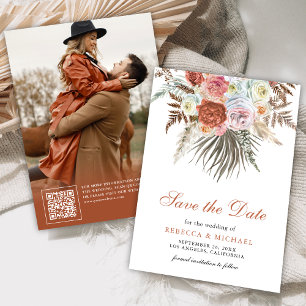 Pampas Erdig Blumiges Terrakotta Hochzeitsfoto Save The Date