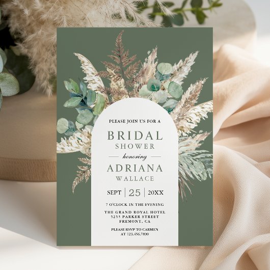 Pampas Eucalyptus Arch Sage Green Bridal Shower Einladung