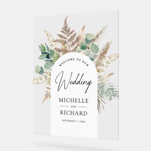 Pampas Eucalyptus Arch Wedding Welcome Acrylschild (Winkel)