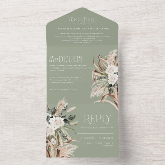 Pampas eucalyptus-Hochzeit All In One Einladung (Innen Boden)