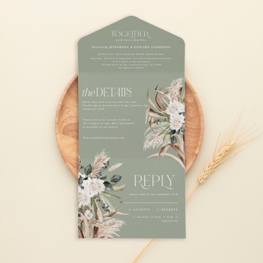Pampas eucalyptus-Hochzeit All In One Einladung