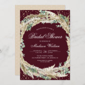 Pampas Eucalyptus Wreath Burgundy Bridal Shower Einladung (Vorne/Hinten)