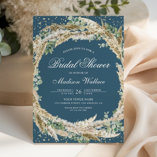 Pampas Eucalyptus Wreath Dusty Blue Bridal Shower Einladung