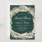 Pampas Eucalyptus Wreath Emerald Bridal Shower Einladung (Vorderseite)