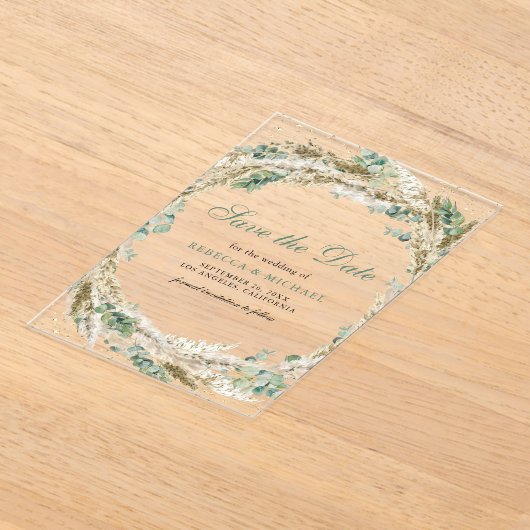Pampas Eucalyptus Wreath Wedding Save the Date Acryleinladungen (Ablage )