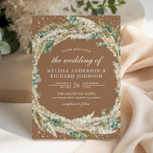 Pampas Eukalyptus Kranz Beige Brauntöne Hochzeit Einladung