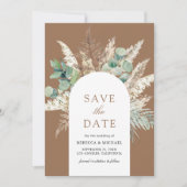 Pampas Eukalyptus Torbogen Beige Brauntöne Hochzei Save The Date (Vorderseite)