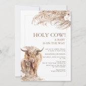 Pampas Floral Highland Kuh Calf Baby Dusche Einladung (Vorderseite)