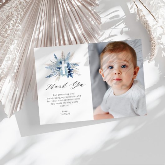 Pampas florale Taufe Foto danke Karte