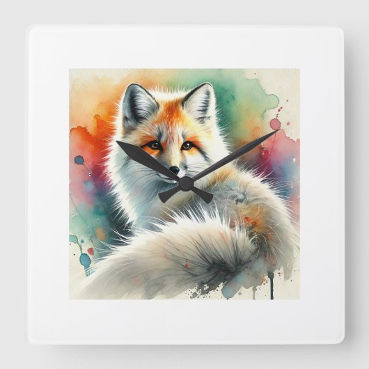 Pampas fox 091024AREF135 - Watercolor Quadratische Wanduhr (Vorderseite)