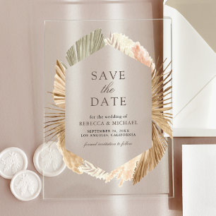 Pampas Getrocknete Palmwedel Hochzeit Save the Dat Acryleinladungen