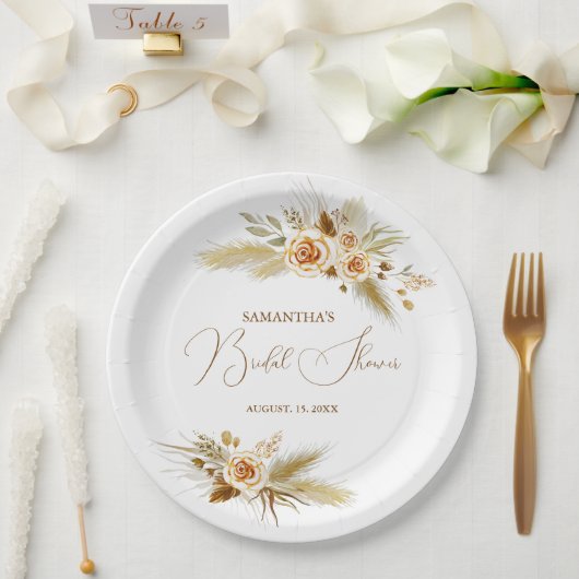 Pampas Gras Aquarell Rhodos elegantes Brautparty Pappteller (Hochzeit)